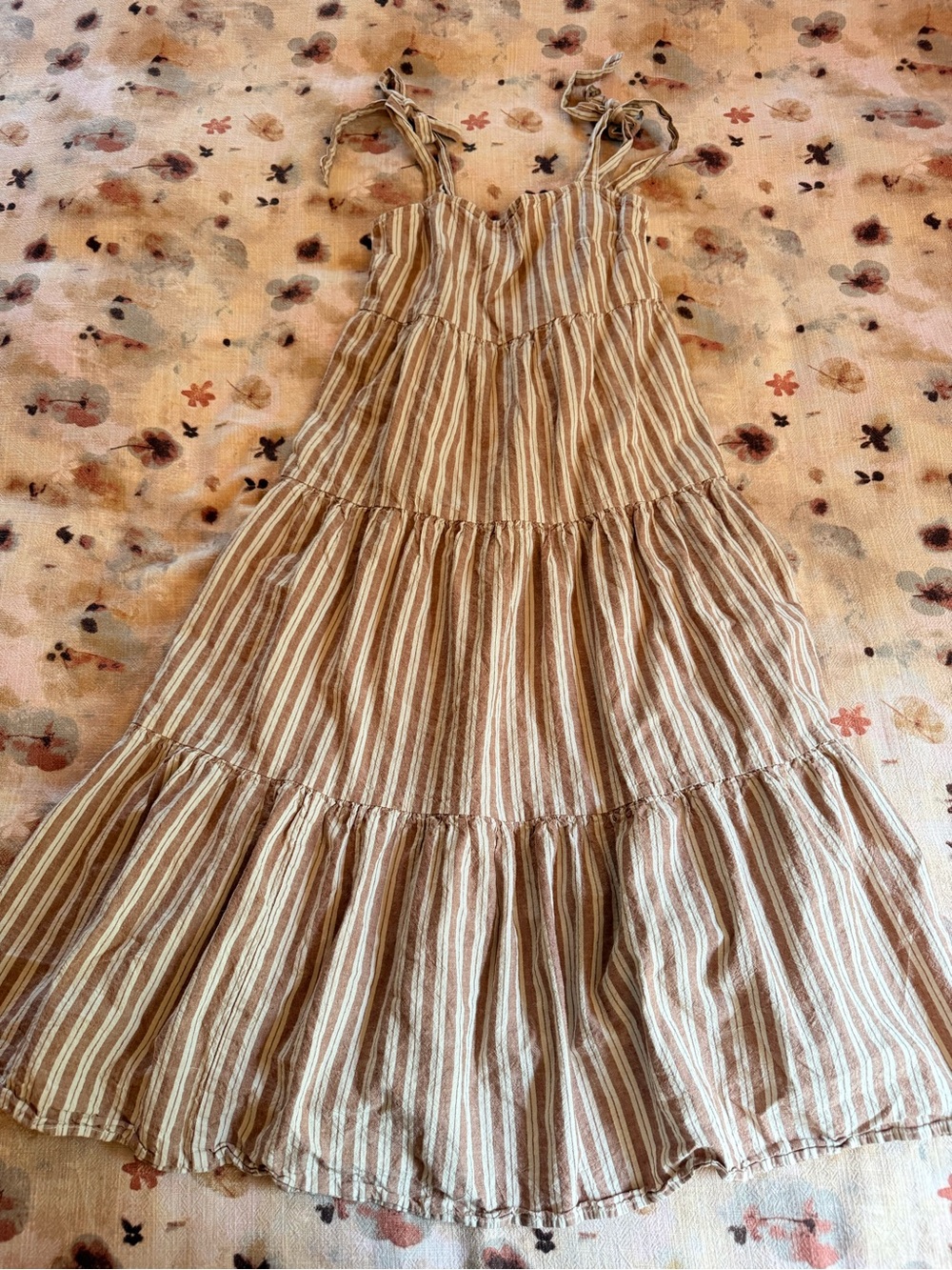 Rylee and Cru Striped Brown Tiered Tie-Strap Maxi Dress